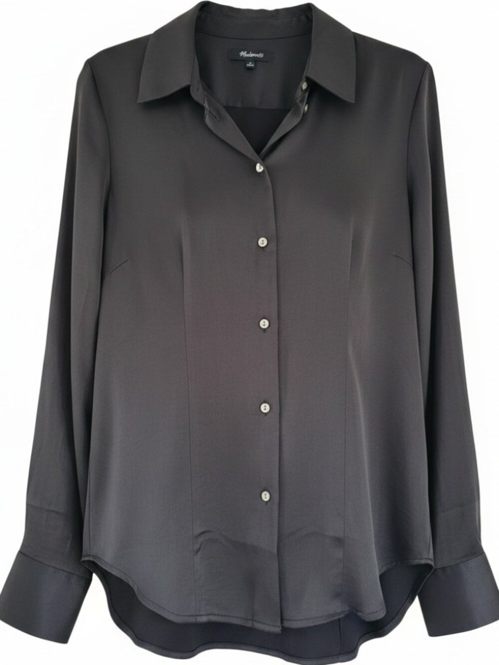 Madewell Darted Satin Button-Up Shirt Charcoal Gray Ecovero sz 2 Polished - Picture 2 of 11